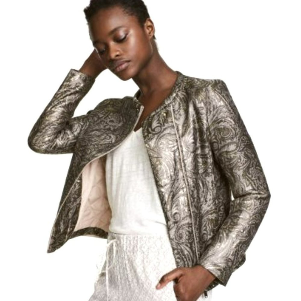 NWT H&M Gold Paisley Jacquard weave biker bomber jacket. 8